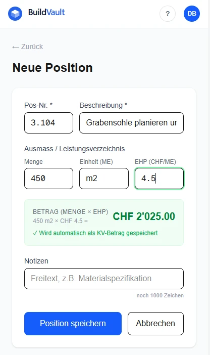 Formular + Position, ausgefüllt
