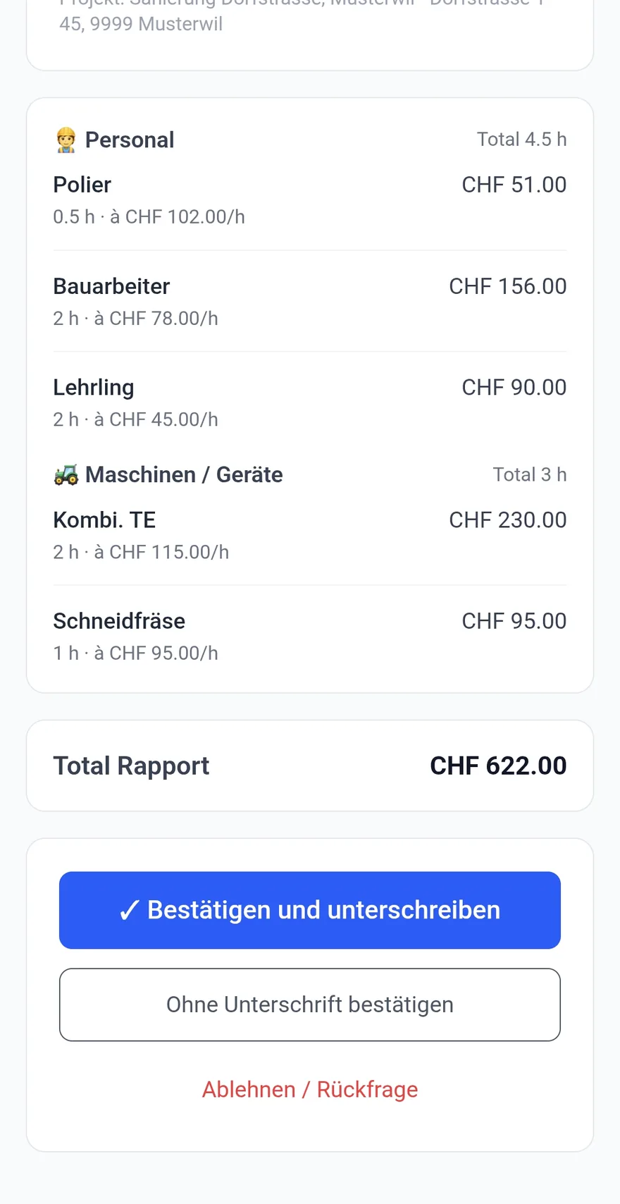 Freigabeseite aus Sicht der Bauleitung