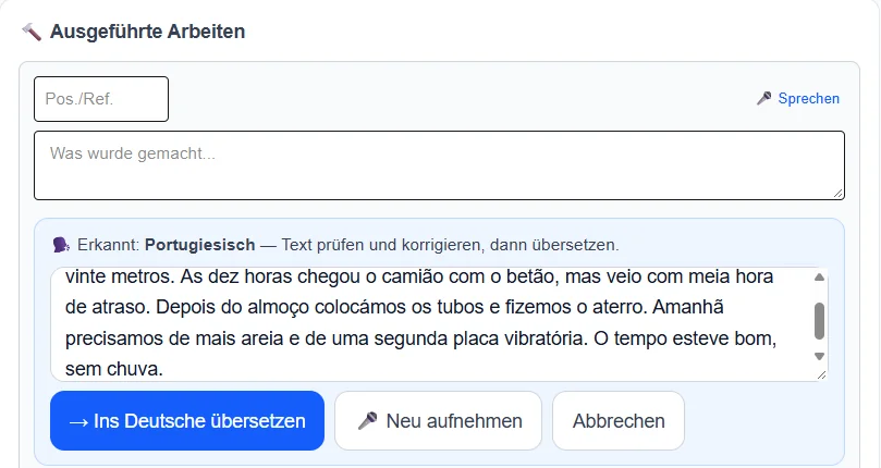 Erkannter Text in der eigenen Sprache, bereit zum Übersetzen