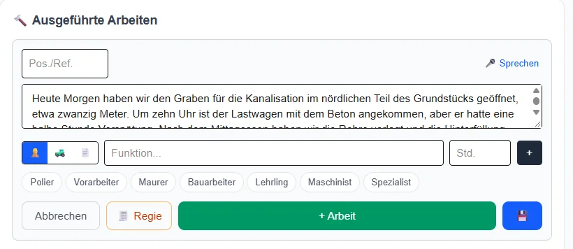 Deutscher Text in der Arbeitszeile