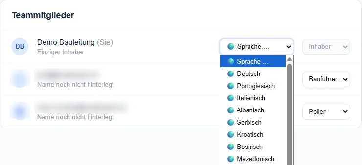 Sprache je Person im Team